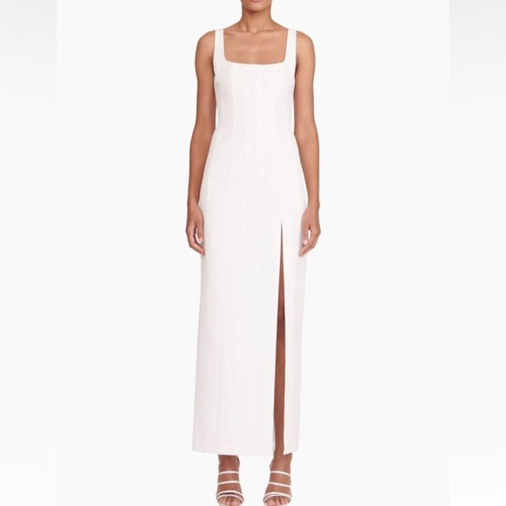 STAUD White Square-Neck Maxi Dress with Front Slit